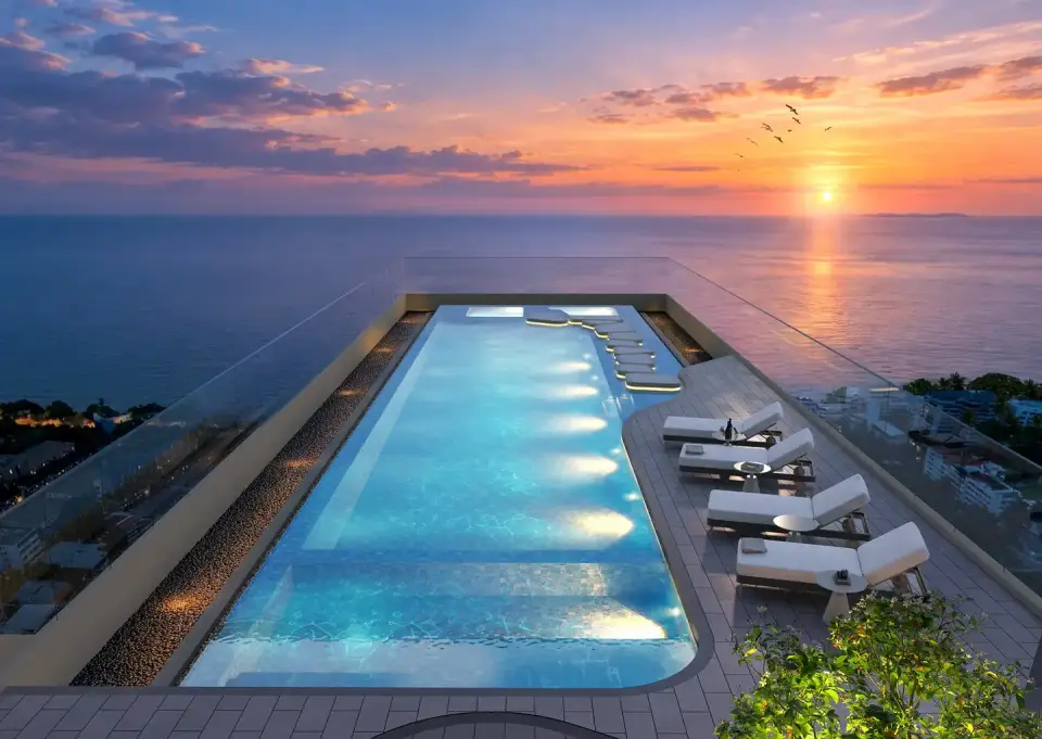 Lucean Bay, Джомтьен: бассейн на 50 этаже на закате, рендер застройщика