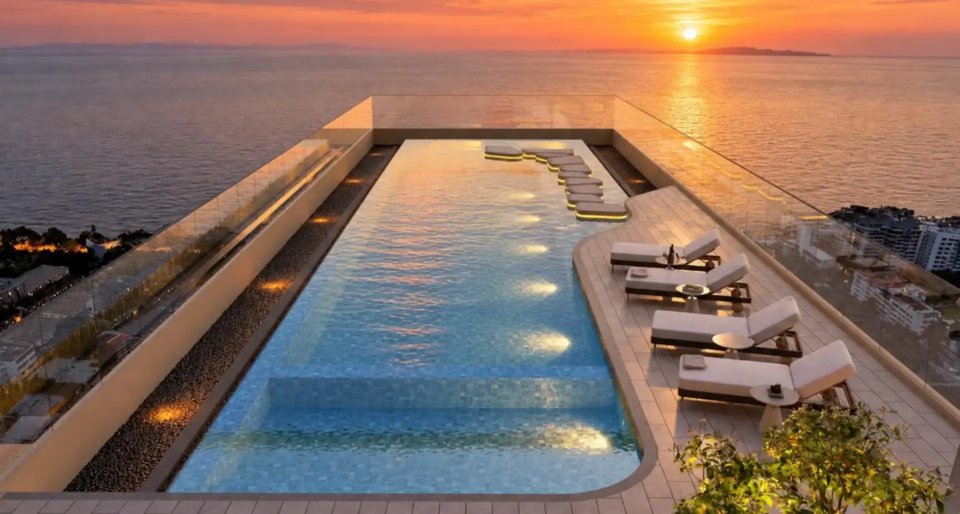Lucean Bay: бассейн на 50 этаже на закате, рендер застройщика